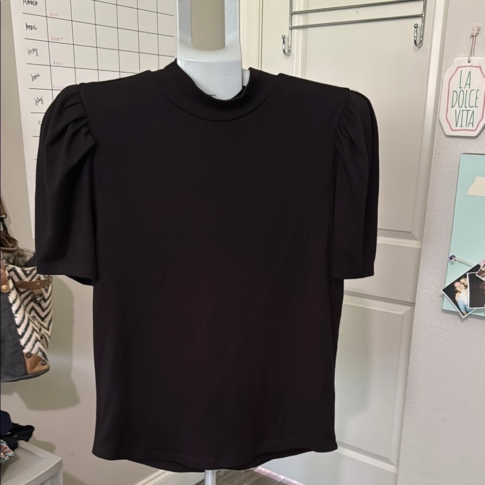 Free People Black Puff Sleeve Blouse